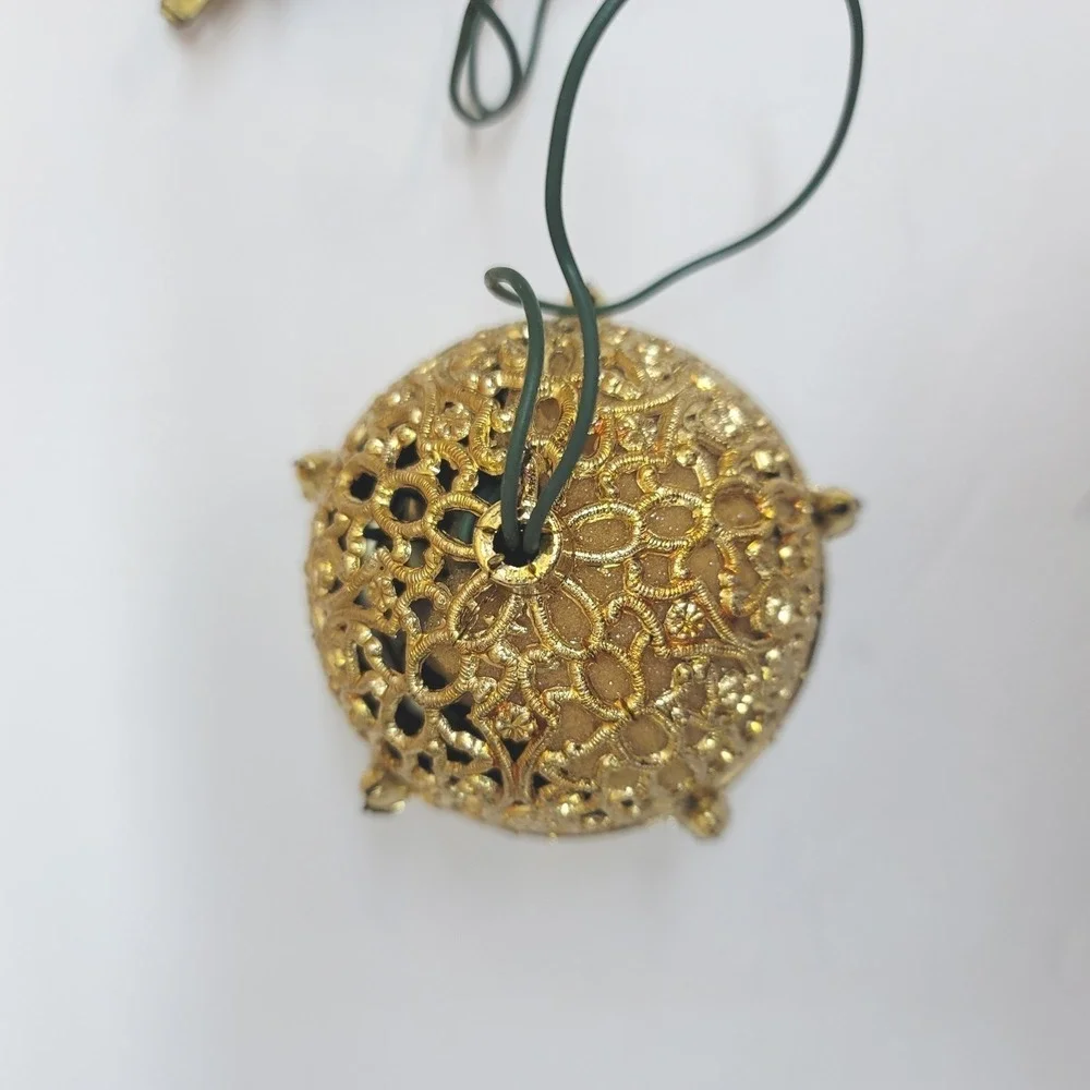 Vtg Everglow Chirping Ball Ornament Gold Filigree Bird Sound-Works